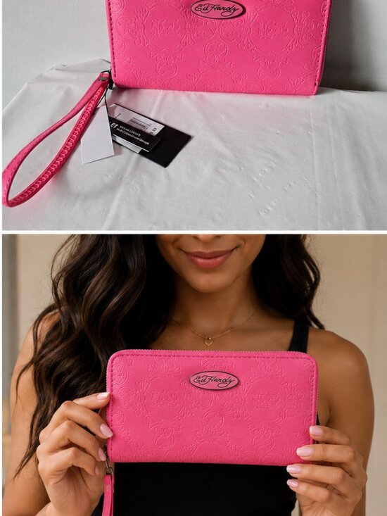 Ed Hardy Handbags - Ed Hardy Hot Pink Zip-Around Wristlet Wallet